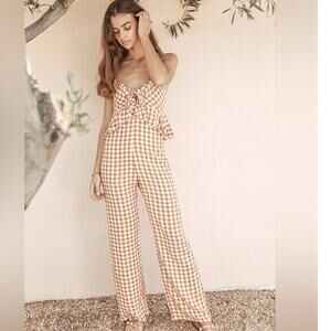 Saylor Women's Laken Gingham Jumpsuit Apricot Size Small